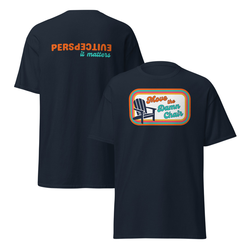 Unisex T-shirt - Chair Front, Perspective Back – S, Navy