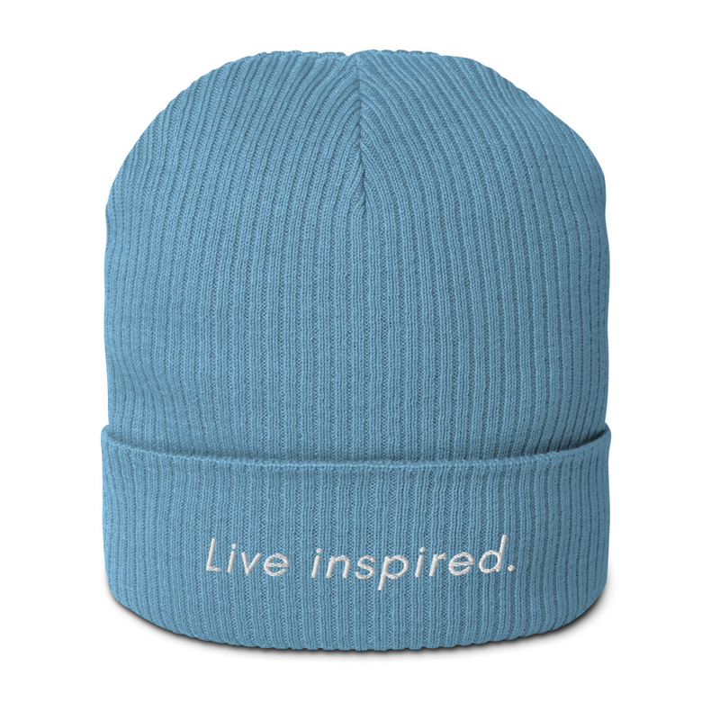 Live Inspired. Organic ribbed beanie