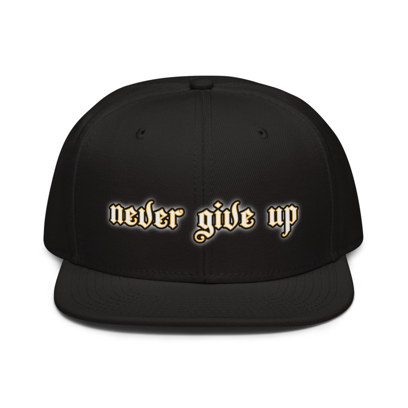 NEVER GIVE UP, WHT GLOW FONT Snapback Hat