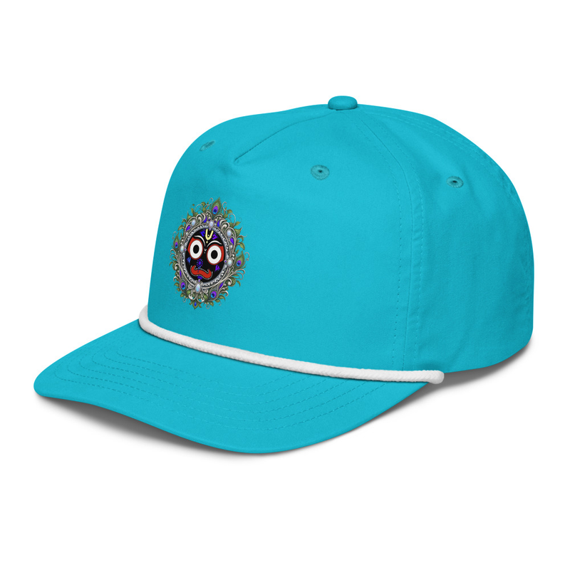 Jagannatha Art Nouveau Rope Cap – One size, Turquoise/White