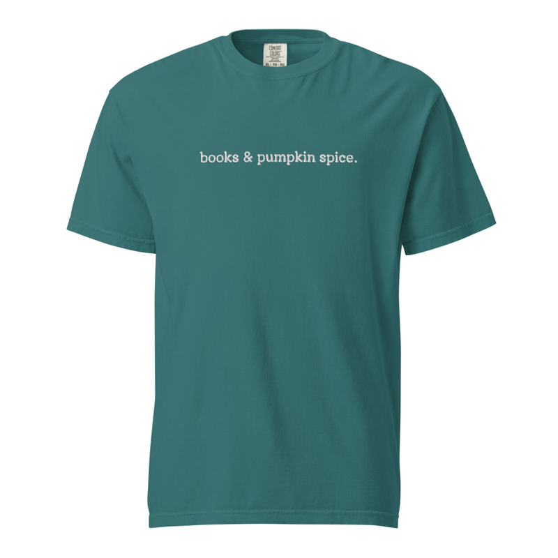 Books and Pumpkin Spice Tee (Embroidered) – M, Emerald