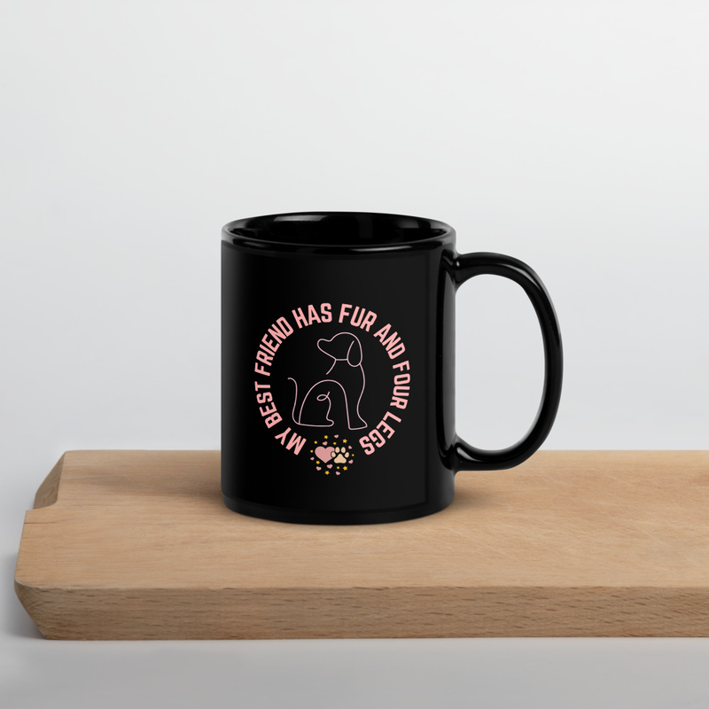 "My Best Friend has Fur and Four Legs" Black Glossy Mug