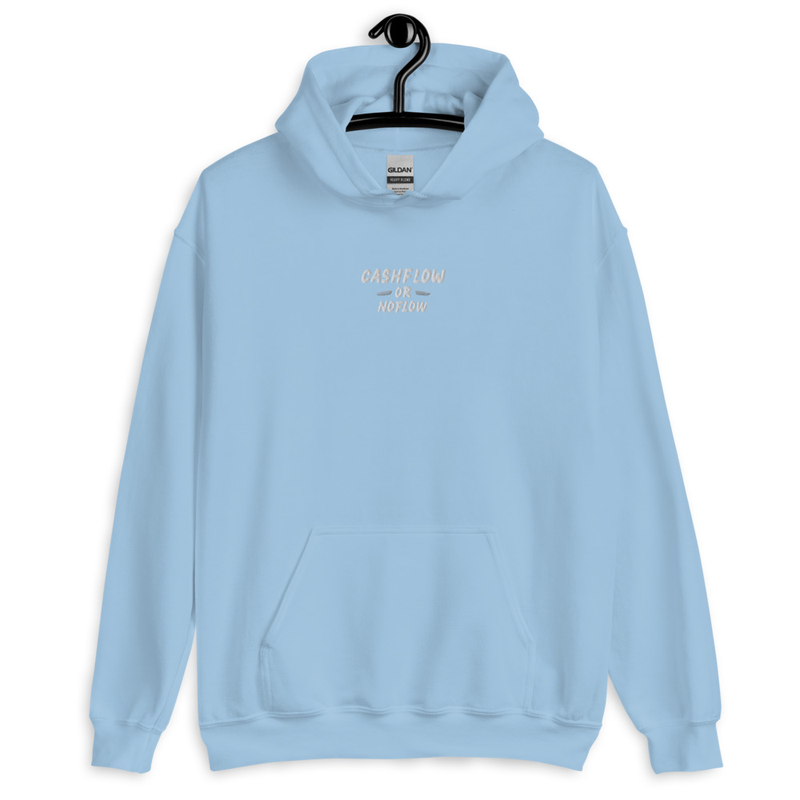 #CashflowOrNoflow Embroidered Hoodie – M, Light Blue