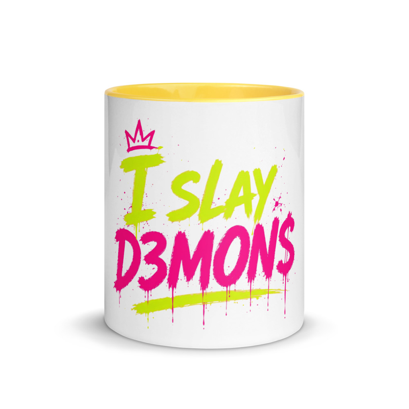 "I Slay D3MON$" Mug with Yellow Color Inside