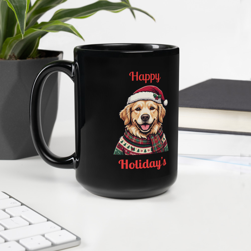 Black Glossy Mug: Happy Holiday's III – 15 oz, Black