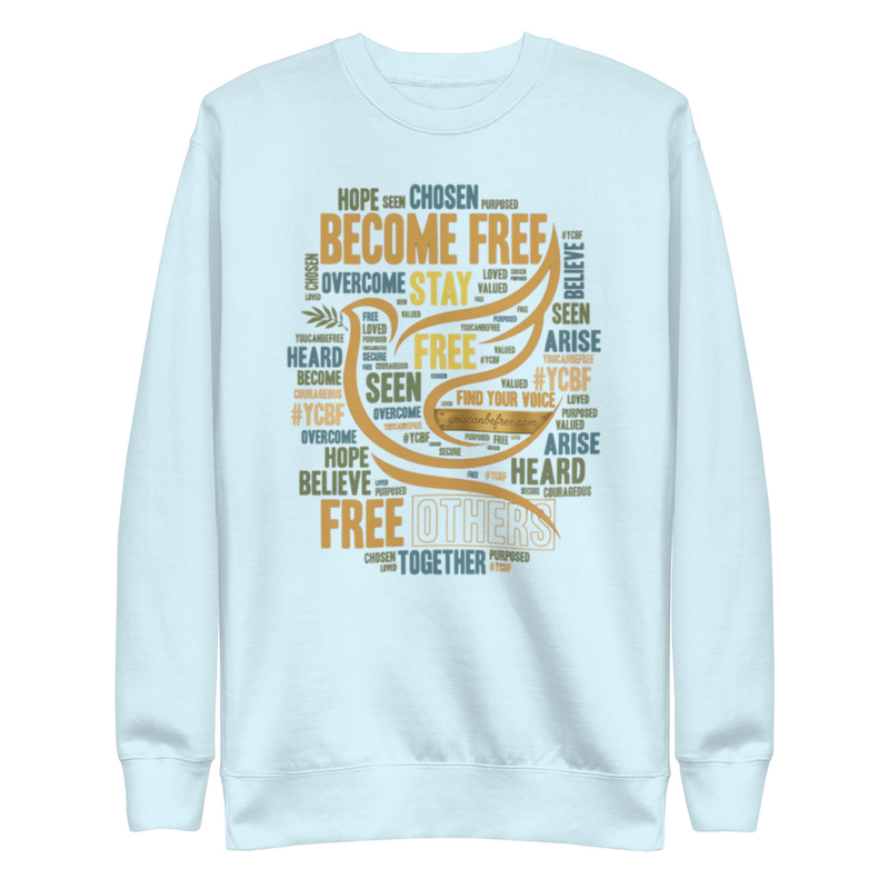 YCBF Word Cloud Sweatshirt – L, Sky Blue