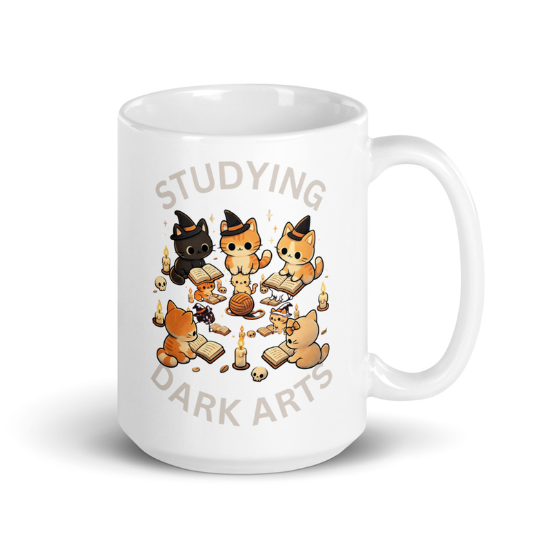 Studying Dark Arts Cat Lovers White glossy mug