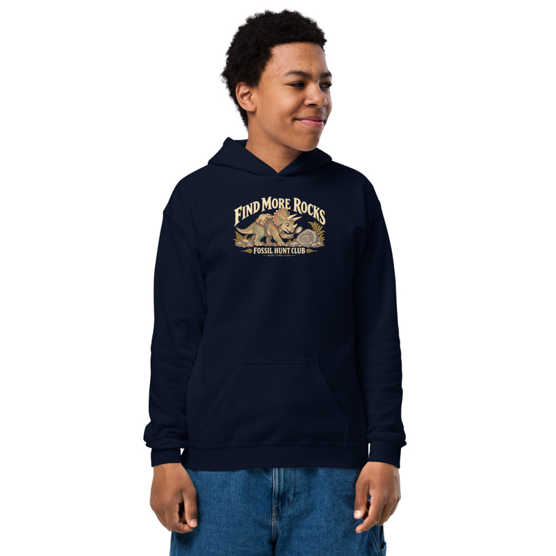 Fossil Hunt Youth Hoodie supplier-rendered front view in Navy