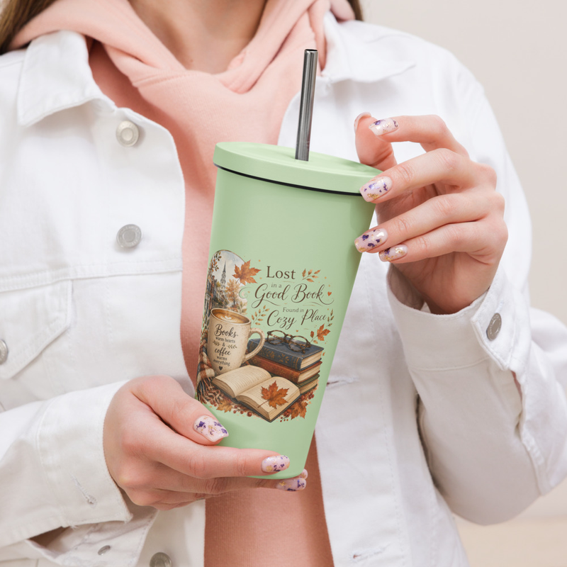 Lost in a Book Insulated tumbler with a straw