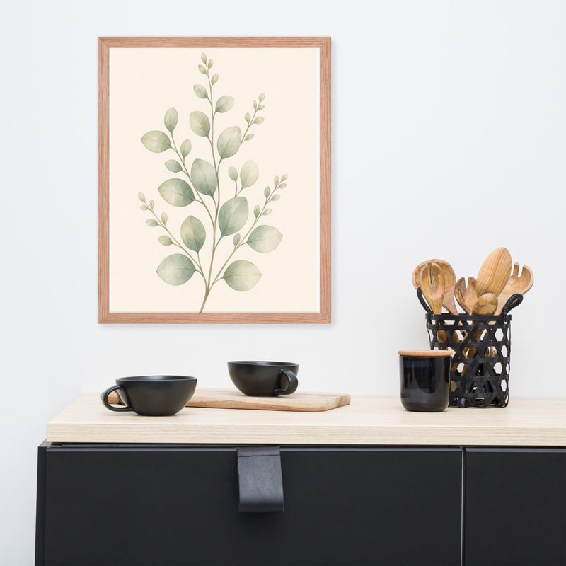 Layered Sage Leaves Framed Botanical Wall Art — Minimalist Watercolor — thumbnail 10