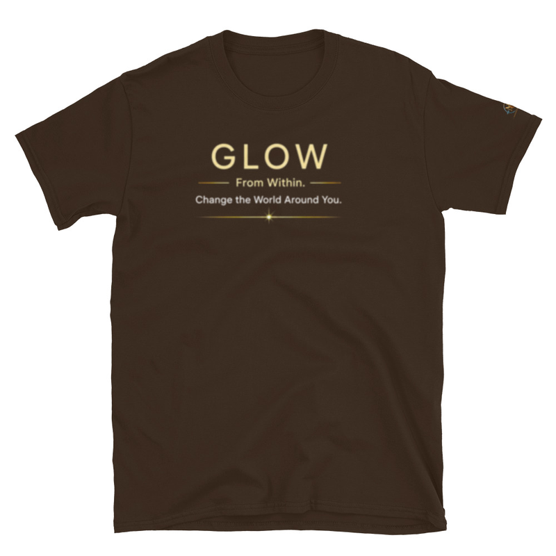 Glow Short-Sleeve Unisex T-Shirt (Warm light gold/Champagne gold letters) – S, Dark Chocolate