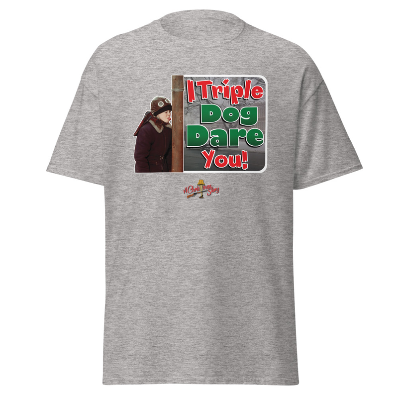 The “I Triple Dog Dare You!” T-Shirt Christmas Story Family Style – S, Sport Grey