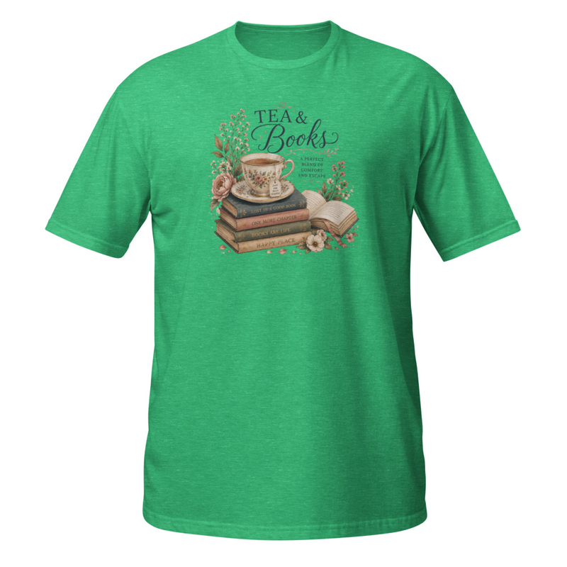 Tea & Books Short-Sleeve Unisex T-Shirt – S, Heather Irish Green