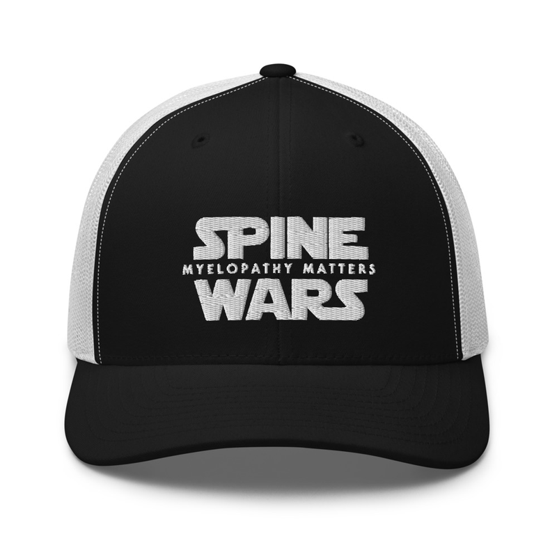 Spine Wars White Embroidery Trucker Cap – One size, Black/ White