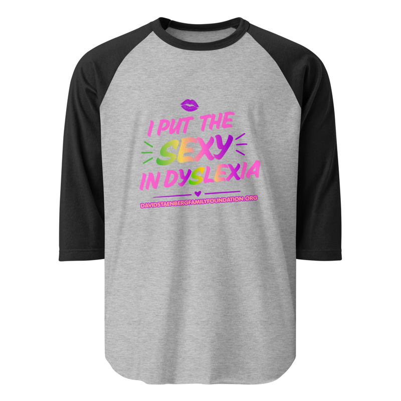 3/4 sleeve raglan shirt | Dyslexia v1 – XS, Heather Grey/Black