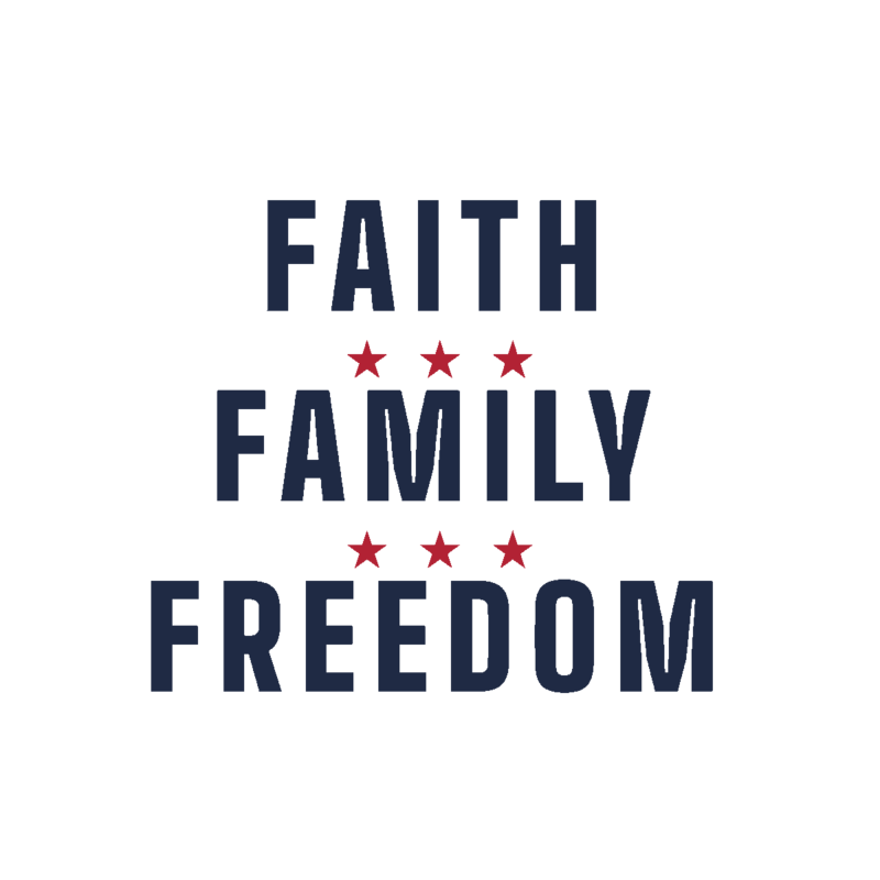 Faith, family, freedom sticker — Size: 4″×4″, Color: White