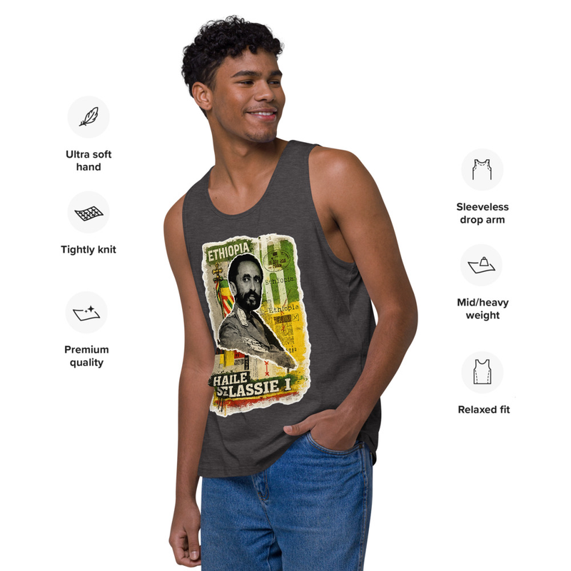 Men’s premium tank top Emperor Haile Selassie I — Imperial Ethiopia Archival Stamp Tee