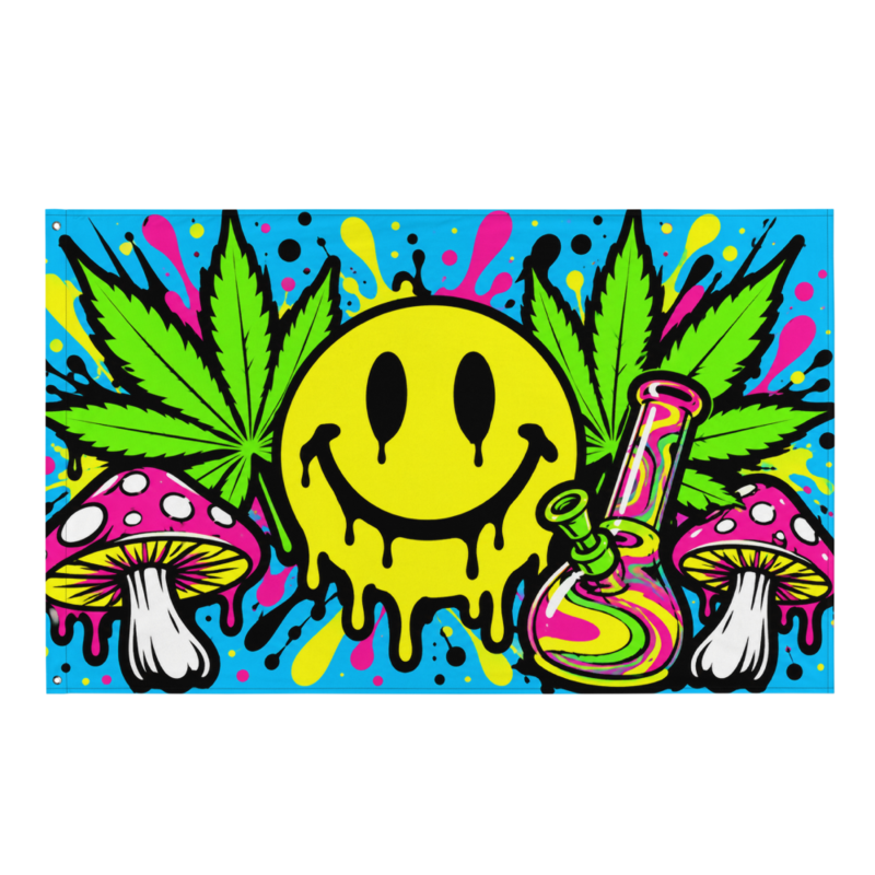 CC-FLG-07 Smiley Weed Bong Blue — Festival Flag — supplier product preview