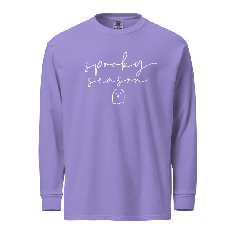 Simple Spooky Ghost Long Sleeve- White Text – XL, Violet