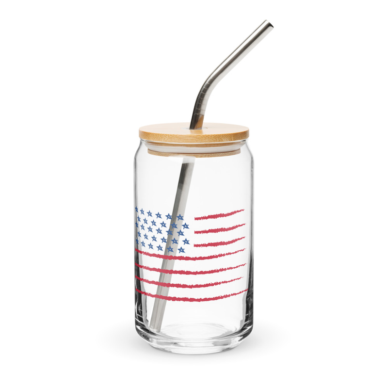USA Flag RV Life Can Glass