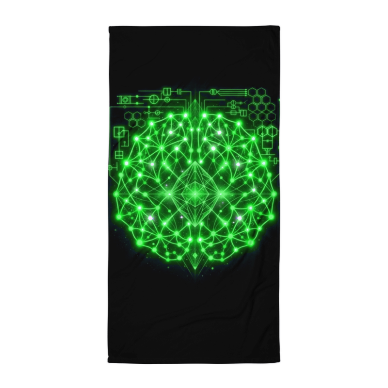 Uncle Benny ® Neural Link Sync IBM Quantum Computer Beach Towel Neon Green EST. 2020