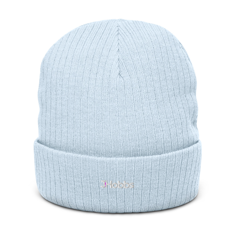 White JHobbs Logo Ribbed knit beanie – One size, Light Blue