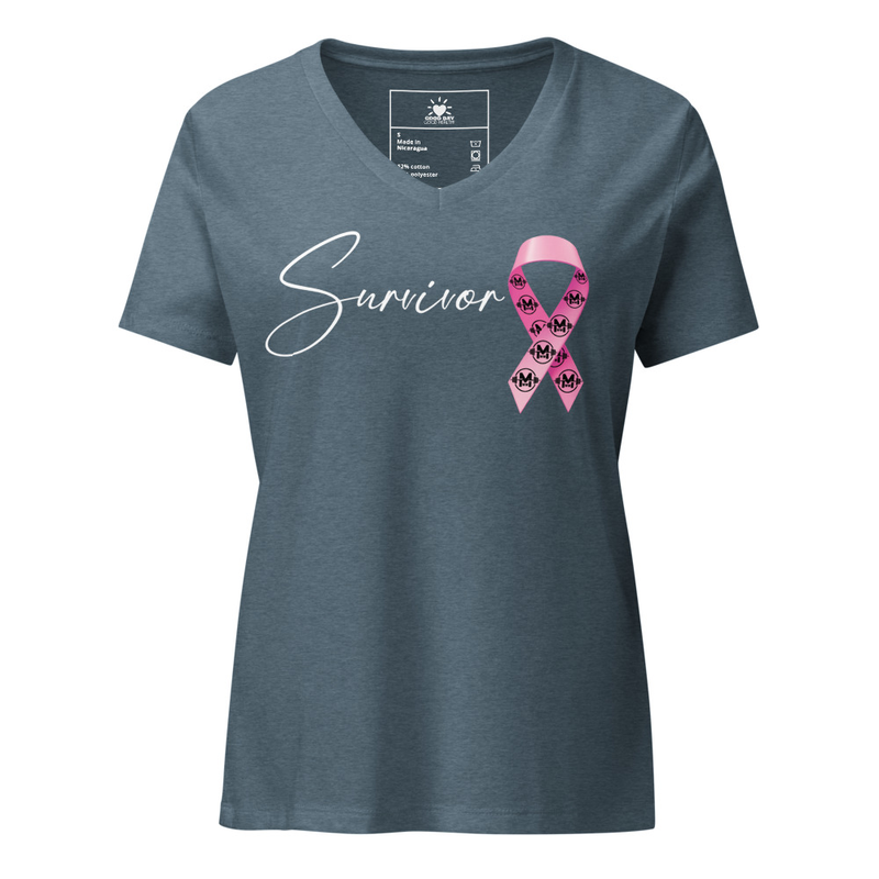 "Survivor" Women’s relaxed V-neck T-shirt (Colors) – XL, Heather Slate