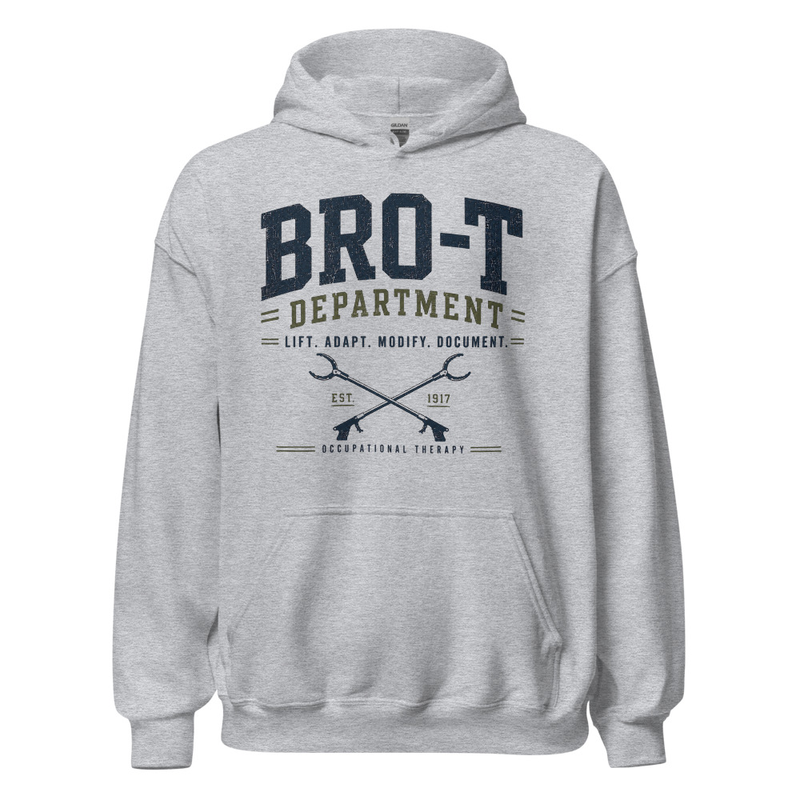 Bro-T Department Male OT Hoodie | Funny Occupational Therapist Sweatshirt – 3XL, Sport Grey