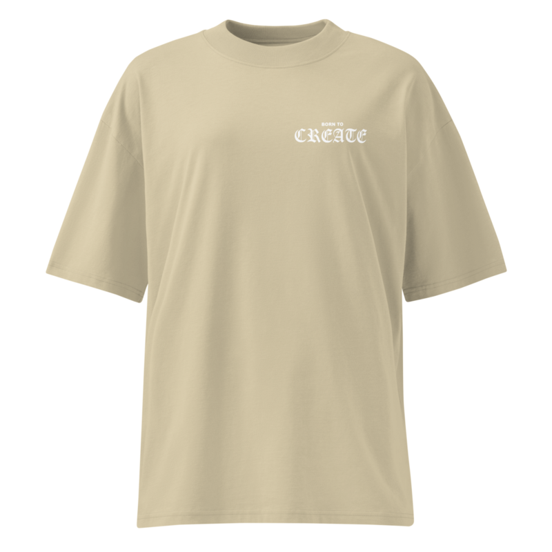 Born To Create oversized high neck t-shirt – S, Stone