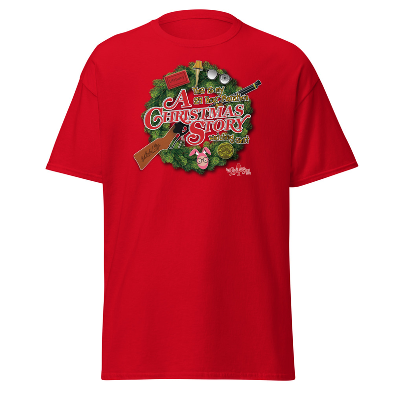 The A Christmas Story Family Custom Wreath Tee – Inspired by the 24-Hour Christmas Marathon – XL, Red