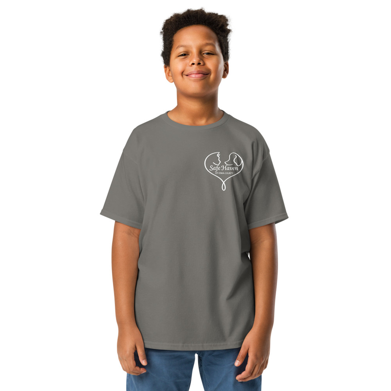 Paw Print Youth T-Shirt White Logo – XL, Charcoal