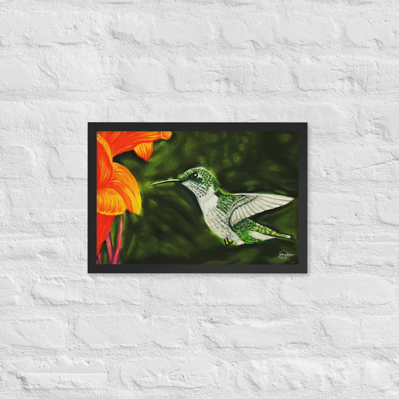Hummingbird 1 Framed Print – 12″×18″, Black