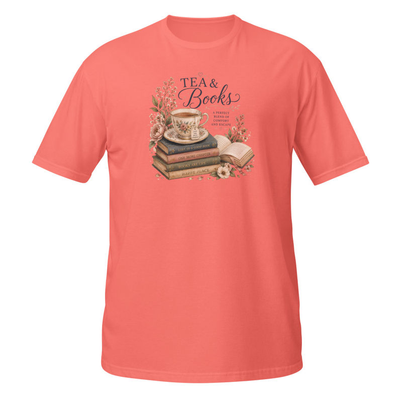 Tea & Books Short-Sleeve Unisex T-Shirt – S, Coral Silk