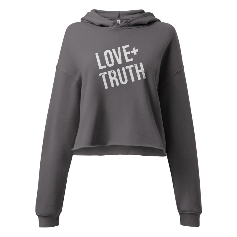 Vintage "Love+Truth" Women's Cropped Hoodie | Dark Grey (Old White logo)