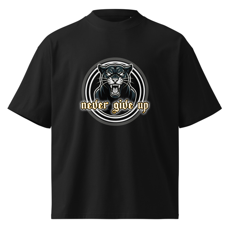 NEVER GIVE UP Unisex organic oversized high neck t-shirt