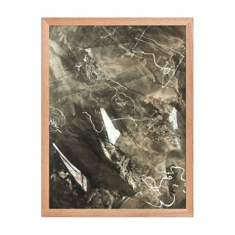 Perceptual Field 0173 – Signals in the Dark – Framed Print – 18″×24″, Red Oak