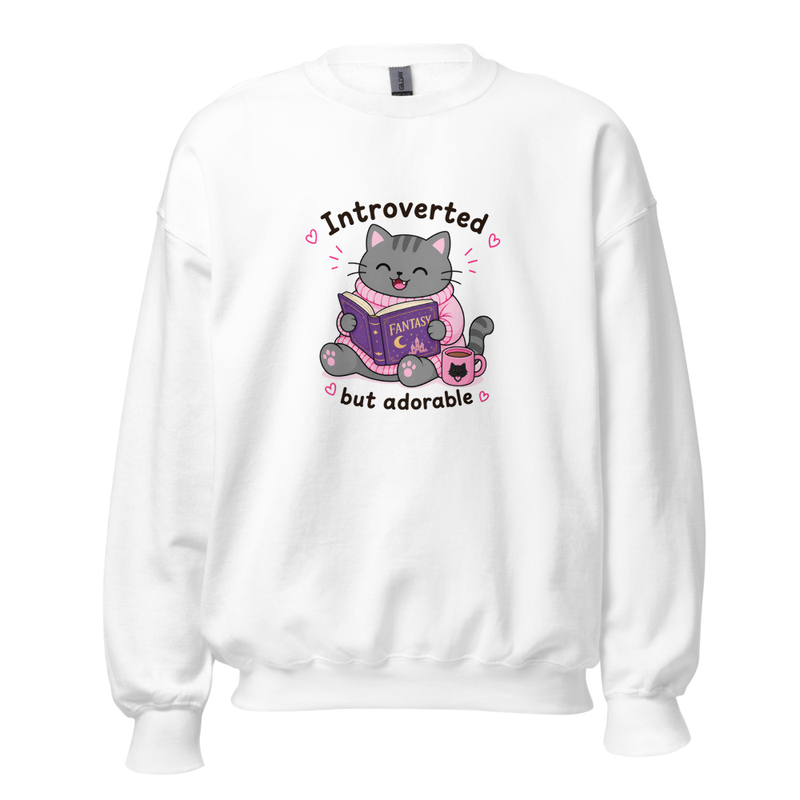 Introverted but adorable Grey Cat Jumper – 5XL, White