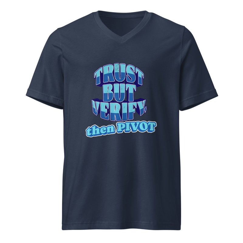 Trust but Verify Unisex Short Sleeve V-Neck T-Shirt – XL, Navy