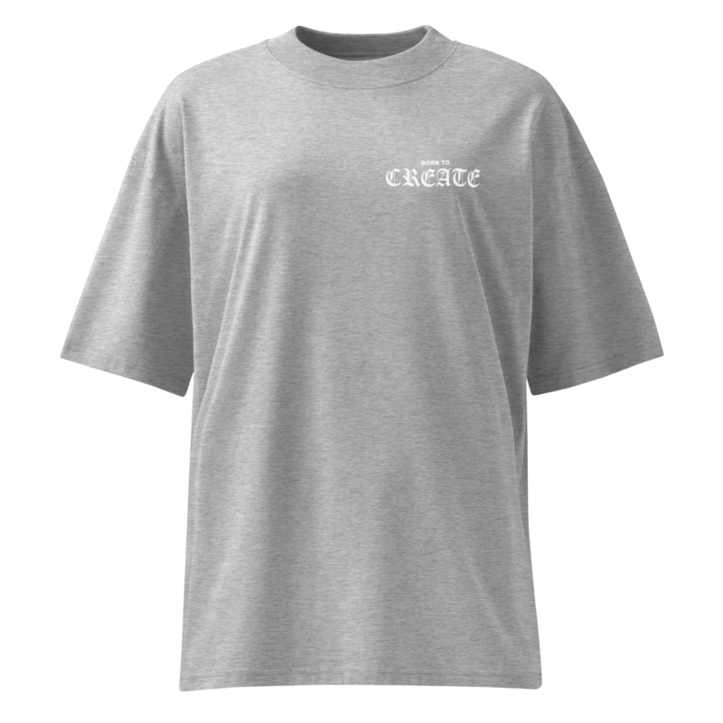 Born To Create oversized high neck t-shirt – S, Heather Grey