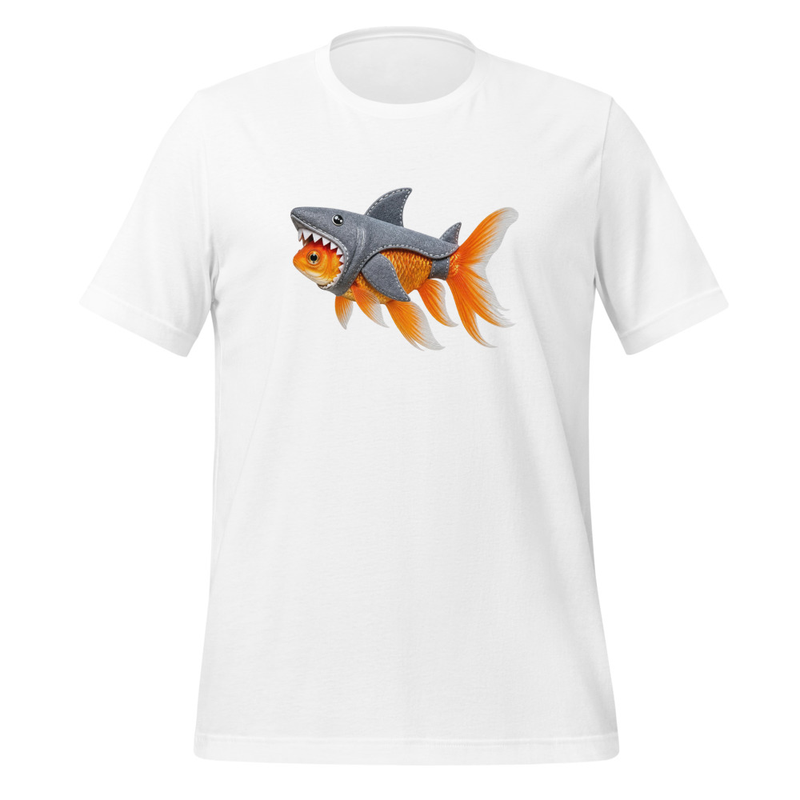 Comet Goldfish Fish in Shark Costume Unisex Tee