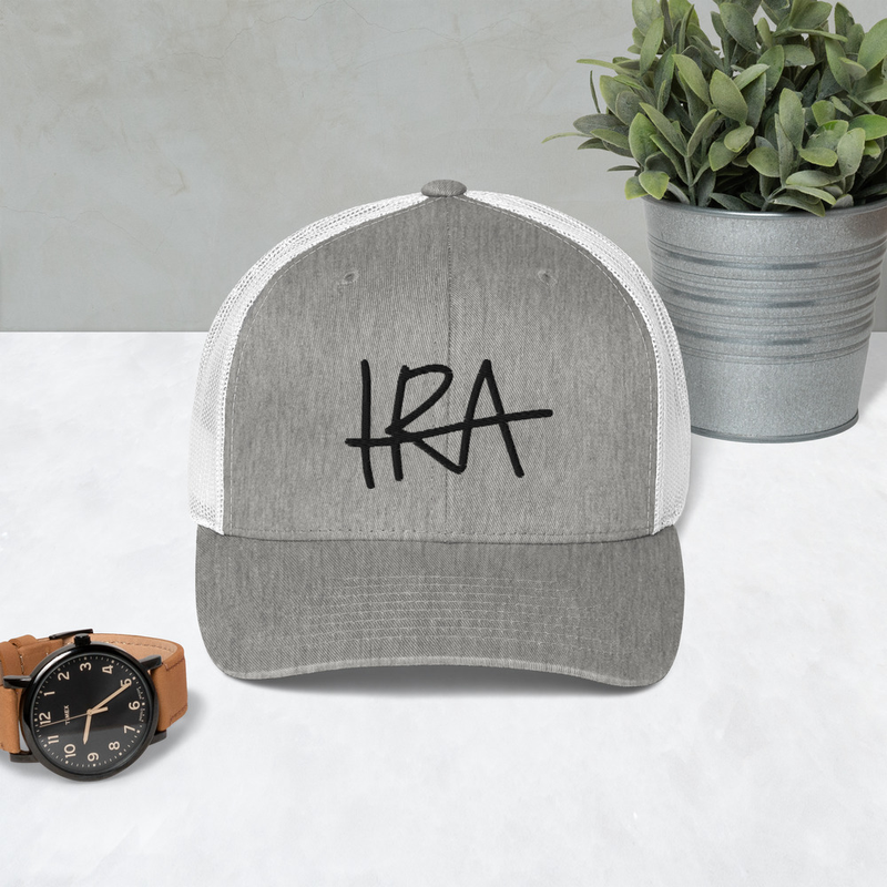 Trucker lippis - Musta logo Heather Grey/White