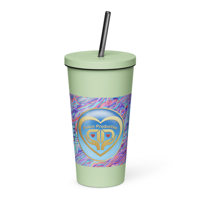 Peace Vibes Insulated tumbler with a straw – 20 oz, Mint