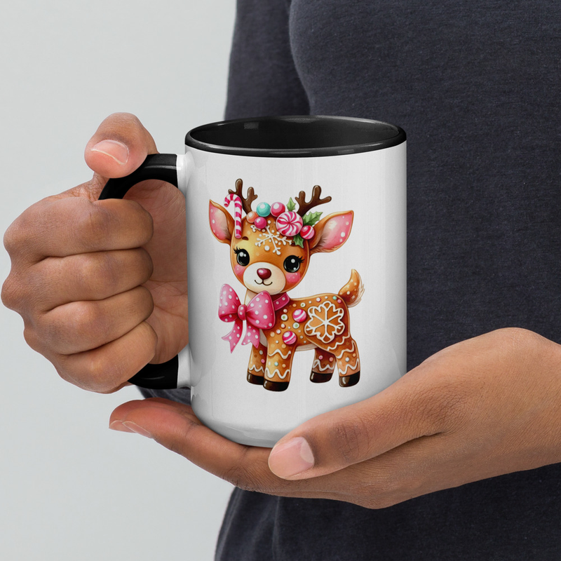 Gingerbread Reindeer Mug with Color Inside