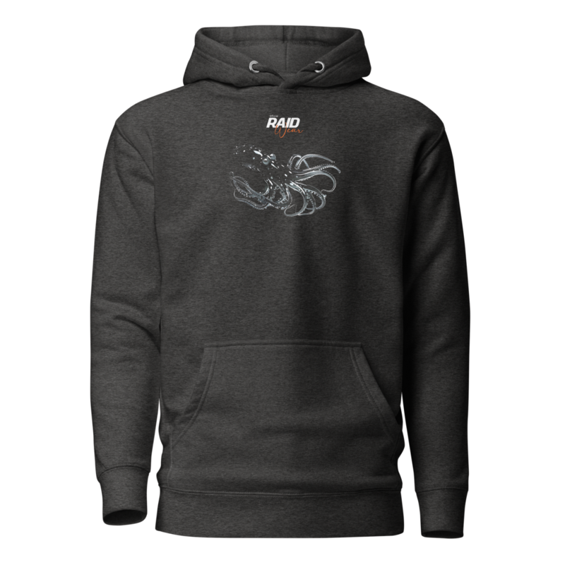 RAID Wear Octopus Front Print Hoodie – XL, Charcoal Heather