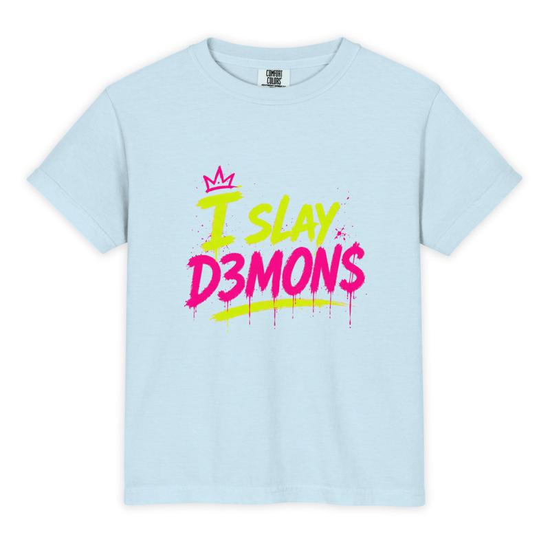Youth Garment-Dyed Heavyweight "I Slay D3MON$" T-Shirt - Comfort Colors 9018