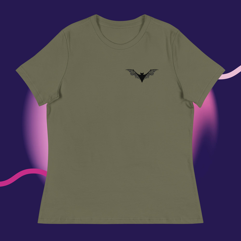 Floral Bat Women's Relaxed T-Shirt – XL, Military Green