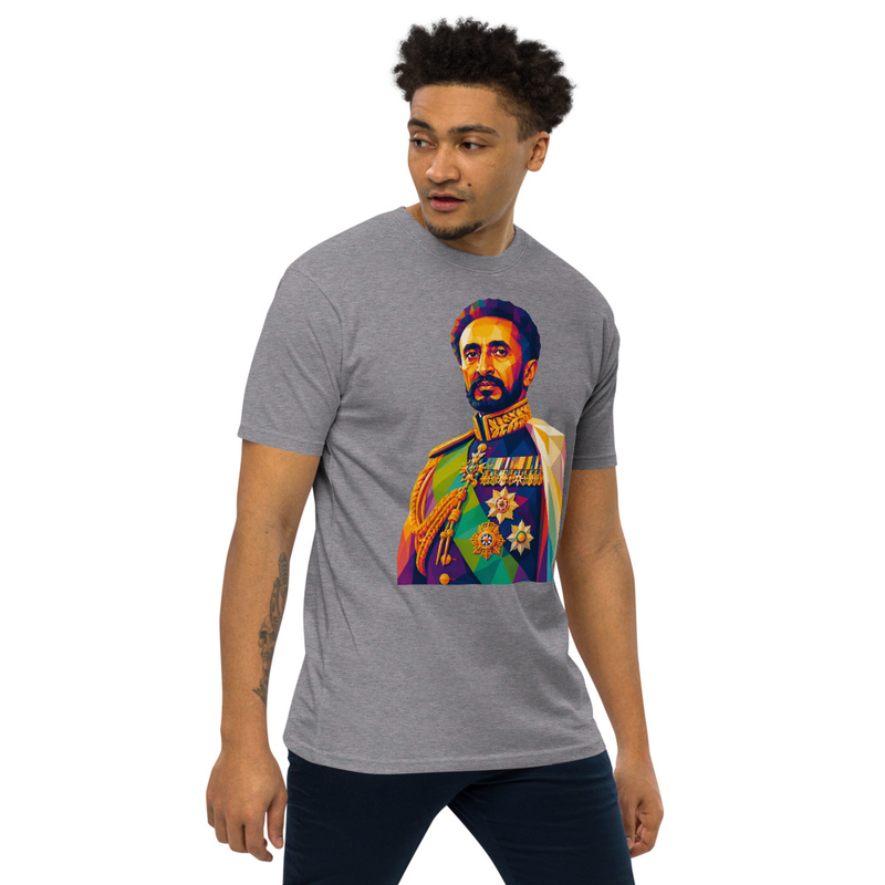 Men’s premium heavyweight Emperor Haile Selassie I — Imperial Majesty Mosaic T-Shirt – 4XL, Carbon Grey
