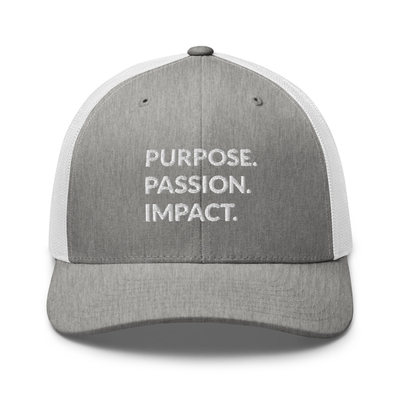 HFTT Trucker Cap | Purpose. Passion. Impact. (Colors Available) – One size, Heather Grey/White