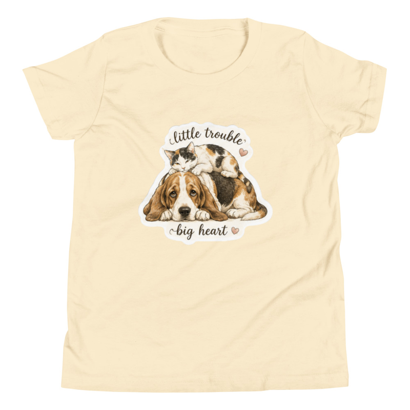 Little Trouble Big Heart Youth Short Sleeve T-Shirt – XL, Natural