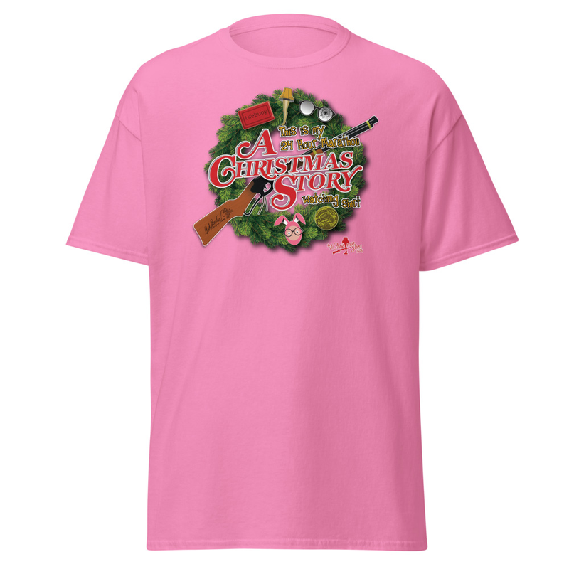 The A Christmas Story Family Custom Wreath Tee – Inspired by the 24-Hour Christmas Marathon – S, Azalea